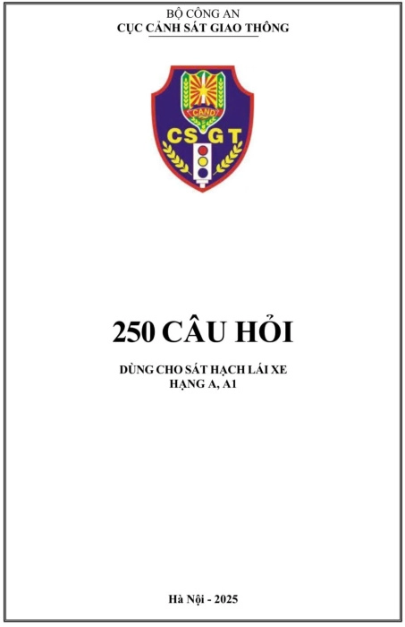 250 CÂU HỎI SÁT HẠCH A1, A